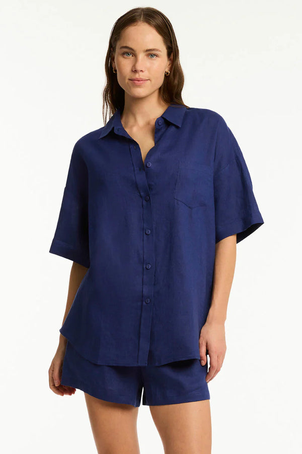 Sea Level Tidal Linen Aloha Shirt